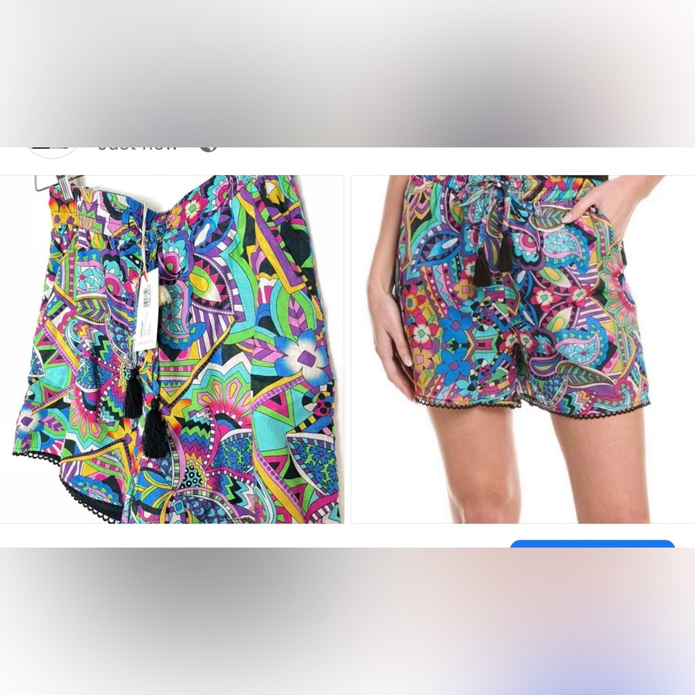 New Johnny Was S Demarne Pull On Short with Trim Geometric Print Cotton Shorts S - Picture 3 of 8